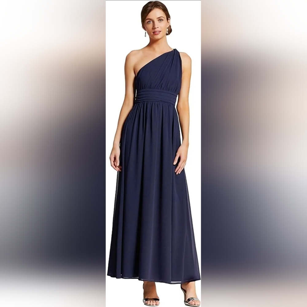 Tevolio One-Shoulder Navy Blue Chiffon David's Bridal Bridesmaid Party Dress 14